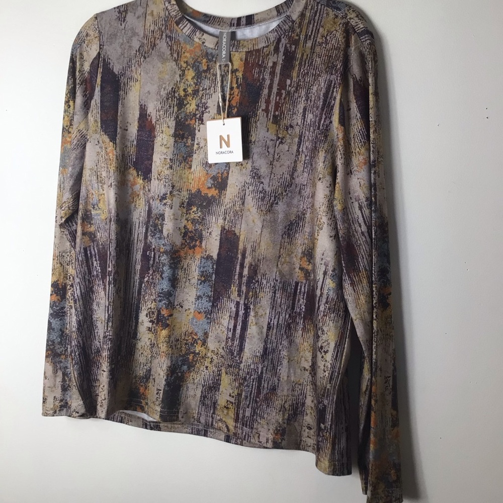 Nora Cora Large top Abstract Striped Brushstroke Long Sleeve Top in Gray nwt
